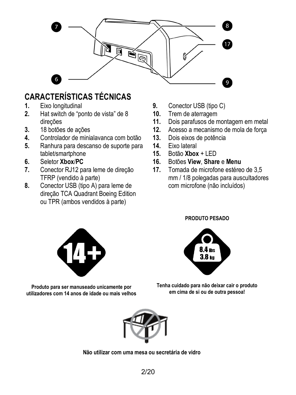 Características técnicas | Thrustmaster TCA Yoke Boeing Edition Flight Stick User Manual | Page 123 / 415