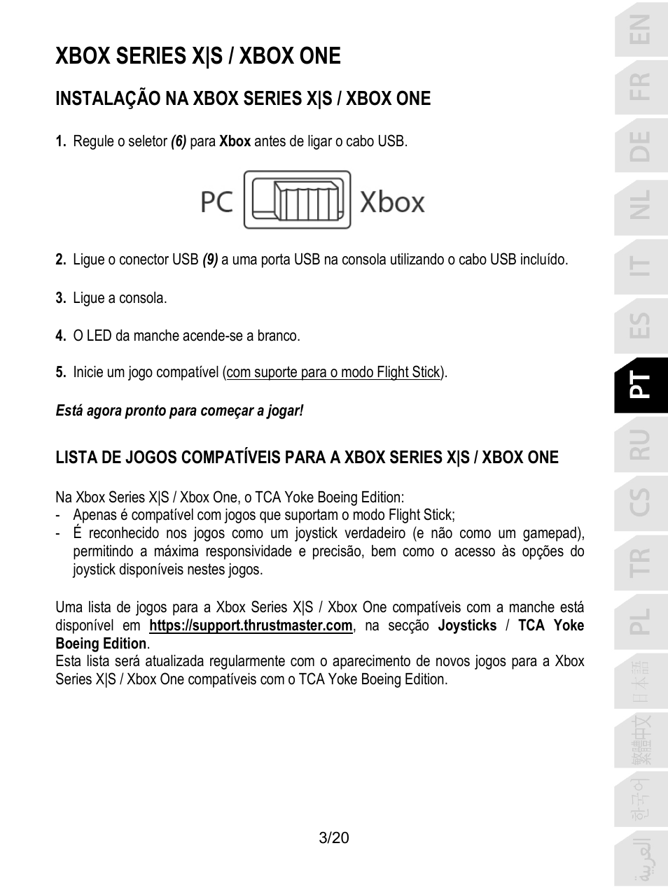 Xbox series x|s / xbox one, Instalação na xbox series x|s / xbox one | Thrustmaster TCA Yoke Boeing Edition Flight Stick User Manual | Page 124 / 415