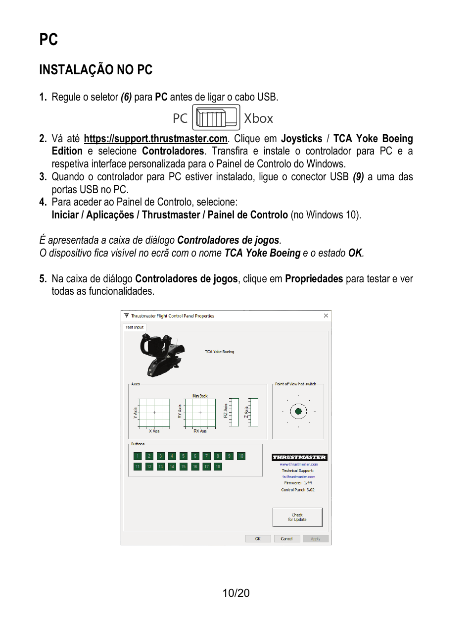 Instalação no pc | Thrustmaster TCA Yoke Boeing Edition Flight Stick User Manual | Page 131 / 415