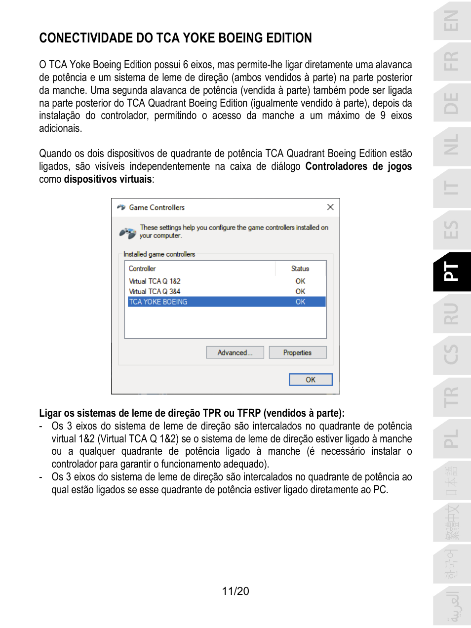 Conectividade do tca yoke boeing edition | Thrustmaster TCA Yoke Boeing Edition Flight Stick User Manual | Page 132 / 415