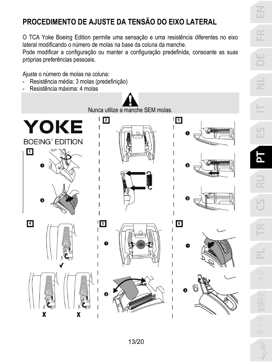 Procedimento de ajuste da tensão do eixo lateral | Thrustmaster TCA Yoke Boeing Edition Flight Stick User Manual | Page 134 / 415