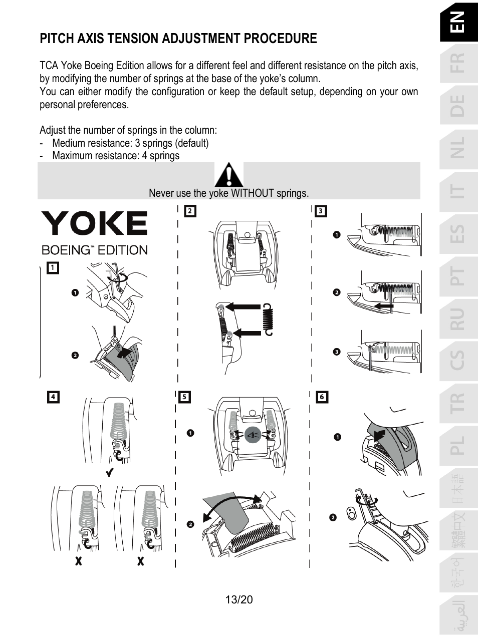 Pitch axis tension adjustment procedure | Thrustmaster TCA Yoke Boeing Edition Flight Stick User Manual | Page 14 / 415