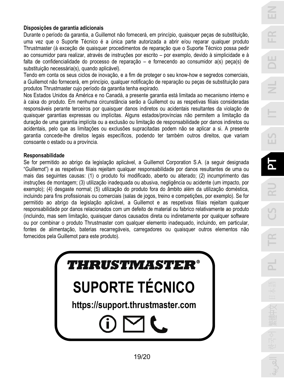 Suporte técnico | Thrustmaster TCA Yoke Boeing Edition Flight Stick User Manual | Page 140 / 415