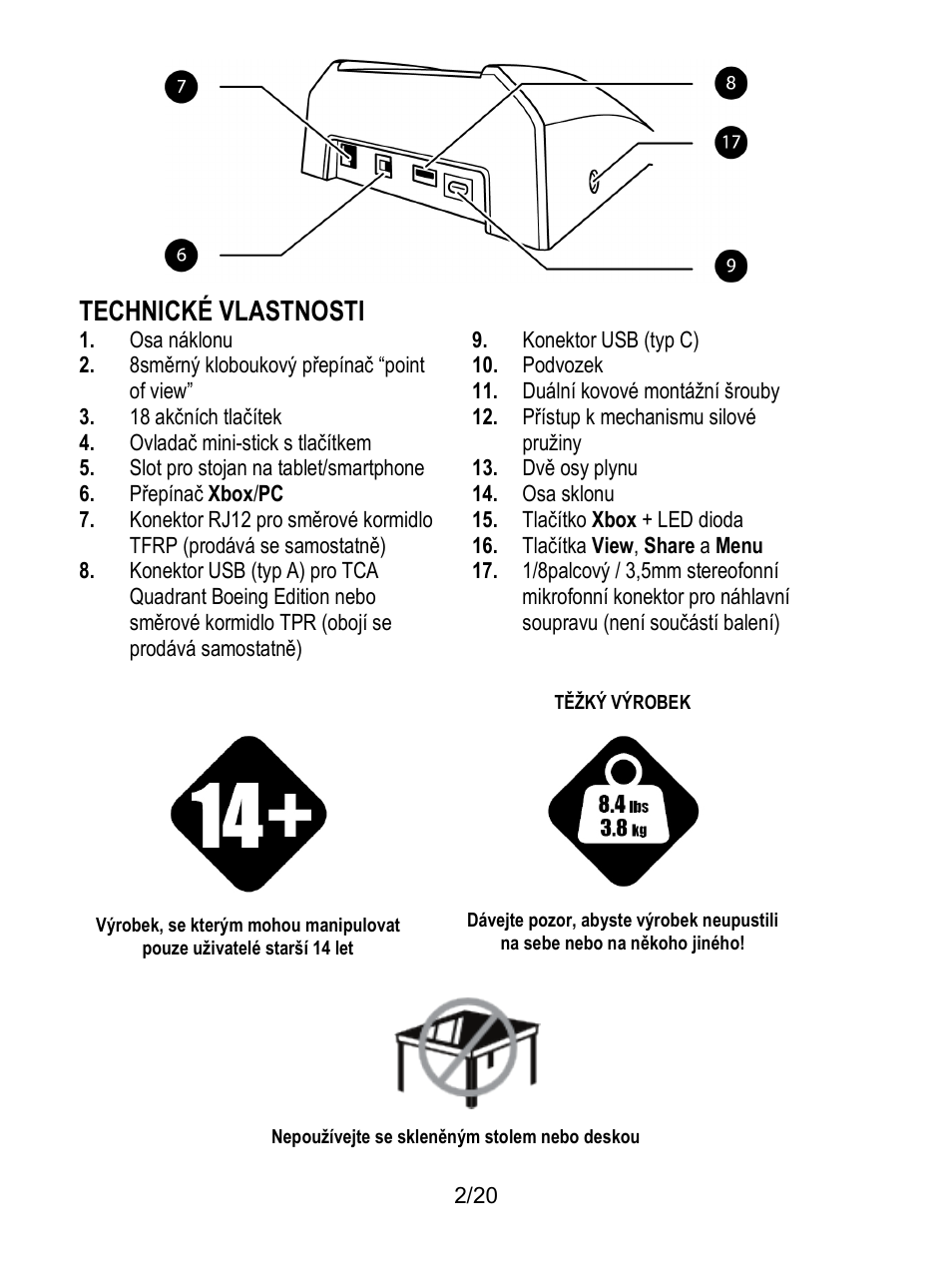 Technické vlastnosti | Thrustmaster TCA Yoke Boeing Edition Flight Stick User Manual | Page 163 / 415