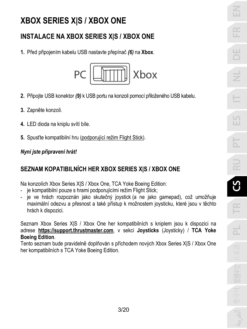 Xbox series x|s / xbox one, Instalace na xbox series x|s / xbox one | Thrustmaster TCA Yoke Boeing Edition Flight Stick User Manual | Page 164 / 415