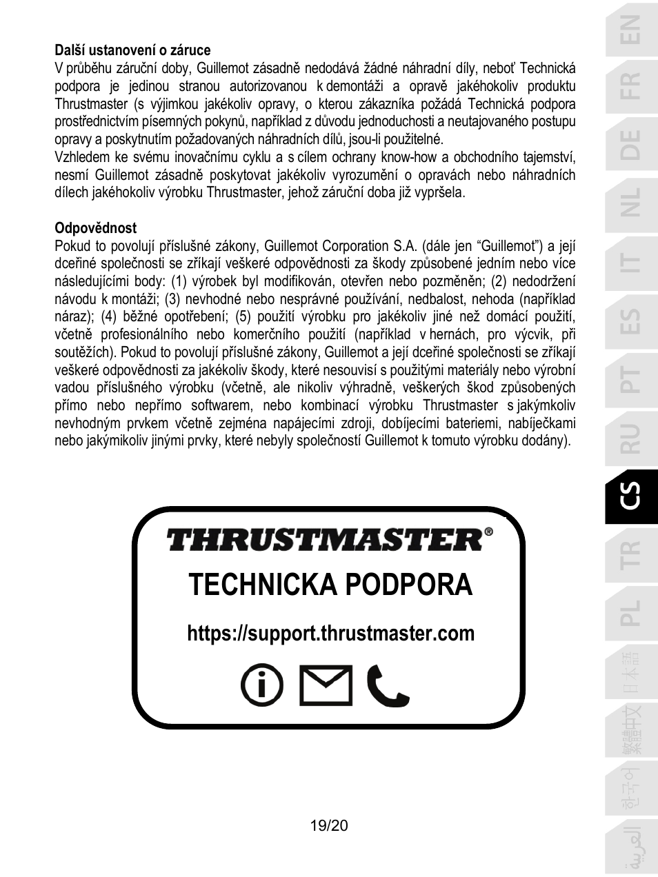 Technická podpora | Thrustmaster TCA Yoke Boeing Edition Flight Stick User Manual | Page 180 / 415