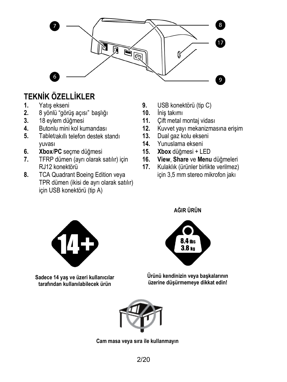 Tekni̇k özelli̇kler | Thrustmaster TCA Yoke Boeing Edition Flight Stick User Manual | Page 183 / 415