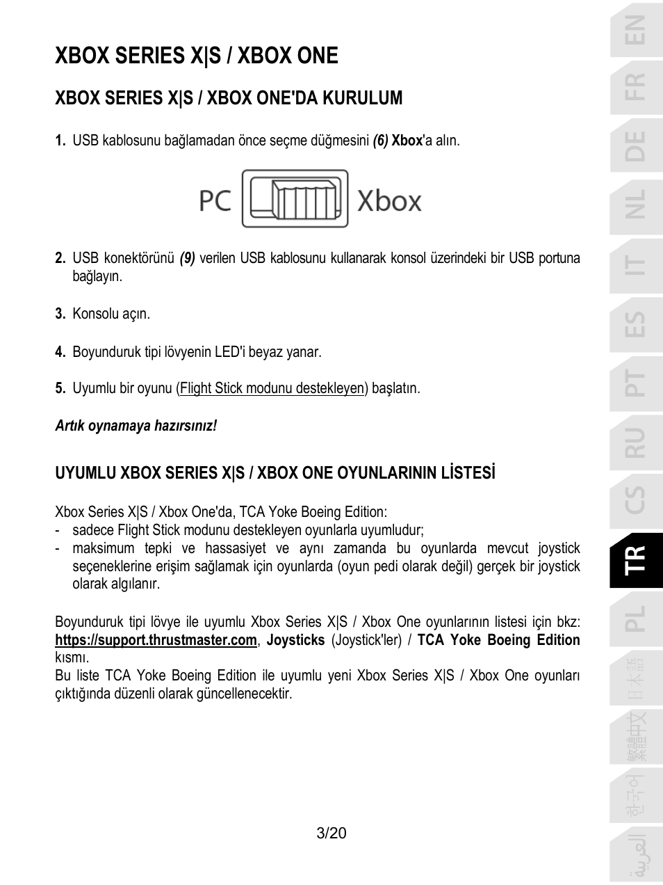 Xbox series x|s / xbox one, Xbox series x|s / xbox one'da kurulum | Thrustmaster TCA Yoke Boeing Edition Flight Stick User Manual | Page 184 / 415