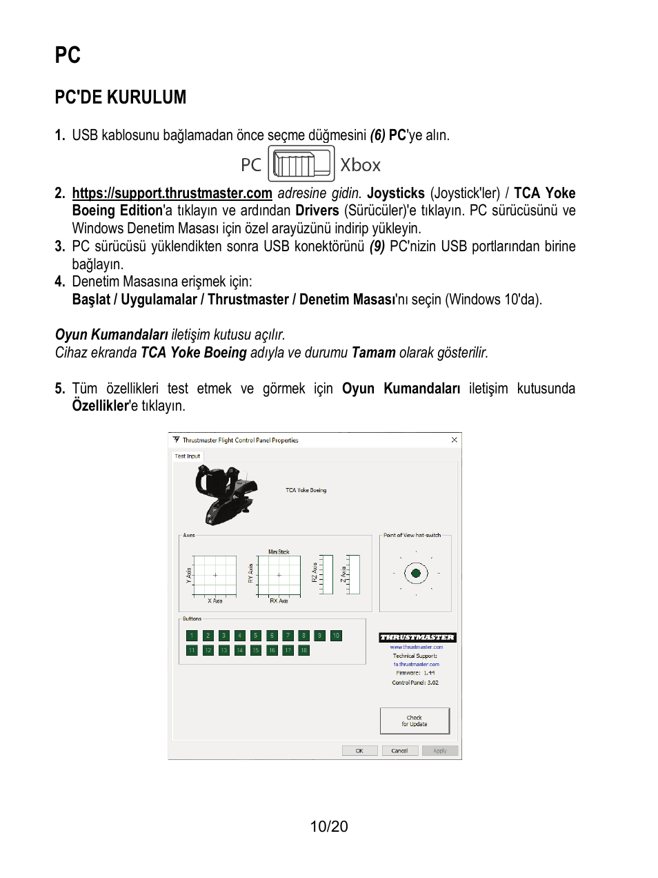 Pc'de kurulum | Thrustmaster TCA Yoke Boeing Edition Flight Stick User Manual | Page 191 / 415