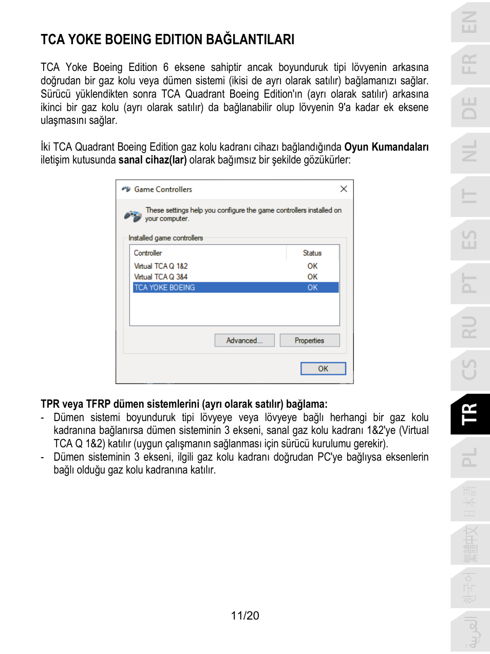 Tca yoke boeing edition bağlantilari | Thrustmaster TCA Yoke Boeing Edition Flight Stick User Manual | Page 192 / 415