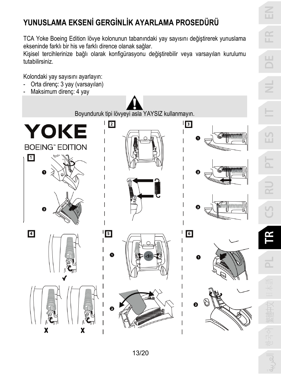 Yunuslama ekseni̇ gergi̇nli̇k ayarlama prosedürü | Thrustmaster TCA Yoke Boeing Edition Flight Stick User Manual | Page 194 / 415