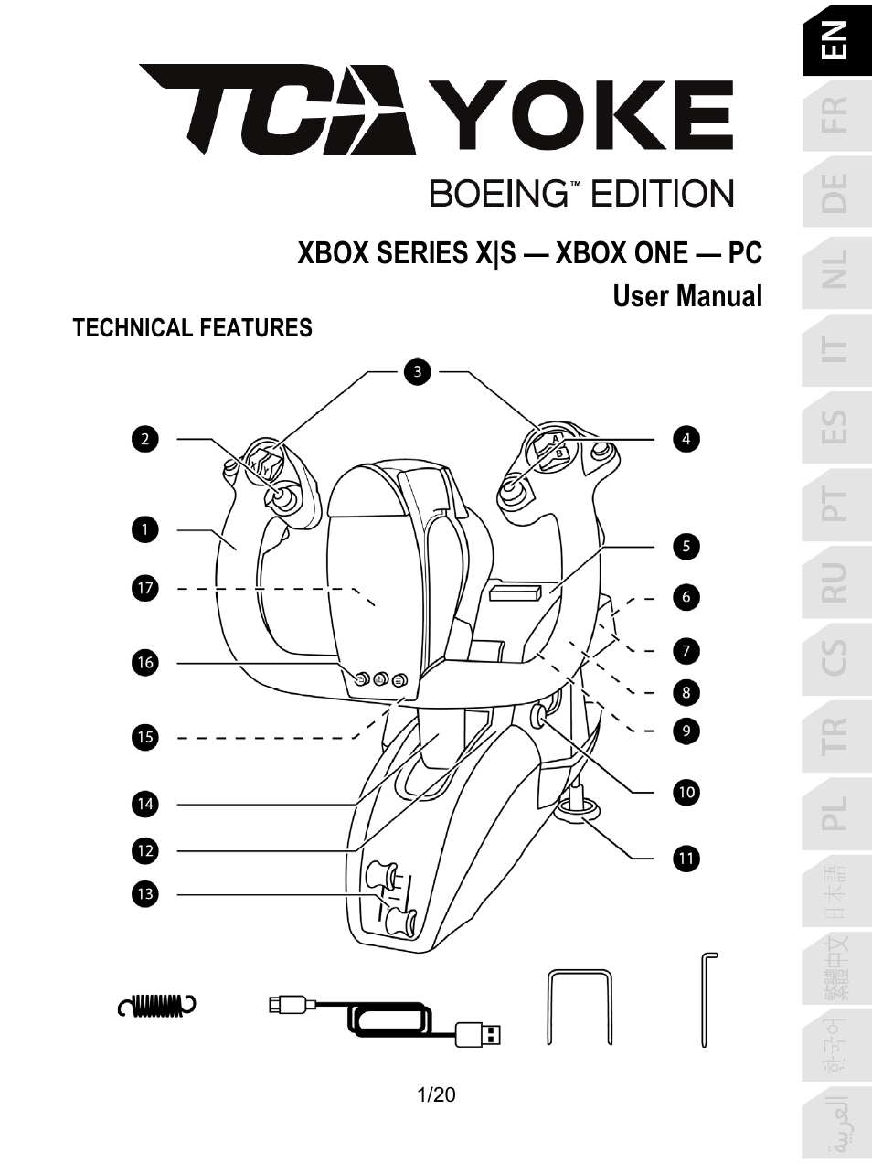 01_eng_tca_yoke_boeing_edition, English, Xbox series x|s — xbox one — pc user manual | Thrustmaster TCA Yoke Boeing Edition Flight Stick User Manual | Page 2 / 415