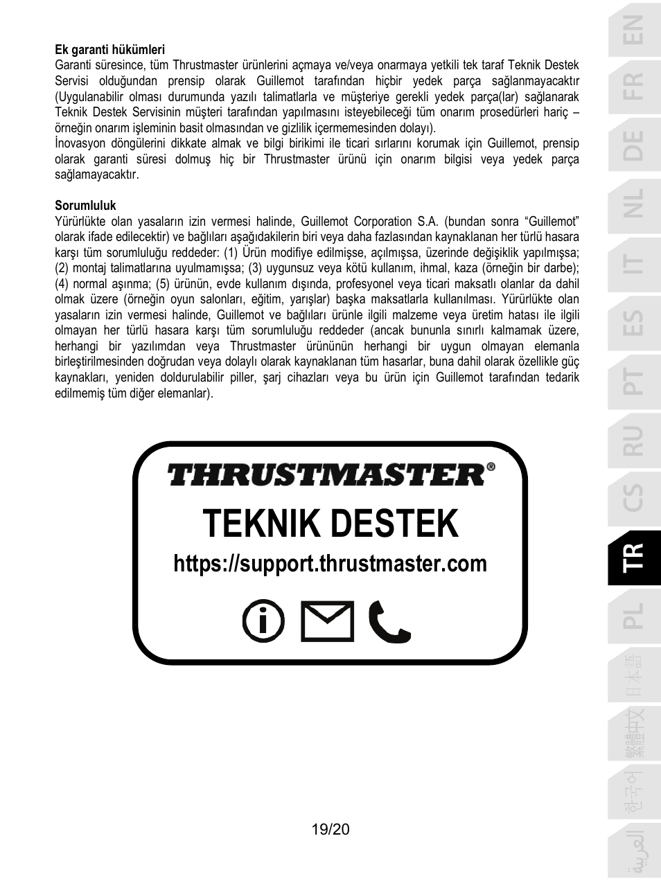 Teknik destek | Thrustmaster TCA Yoke Boeing Edition Flight Stick User Manual | Page 200 / 415