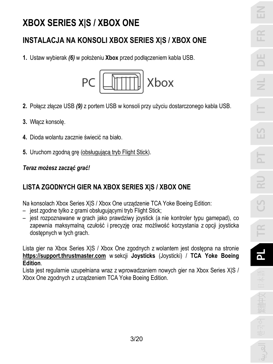 Xbox series x|s / xbox one, Instalacja na konsoli xbox series x|s / xbox one | Thrustmaster TCA Yoke Boeing Edition Flight Stick User Manual | Page 204 / 415