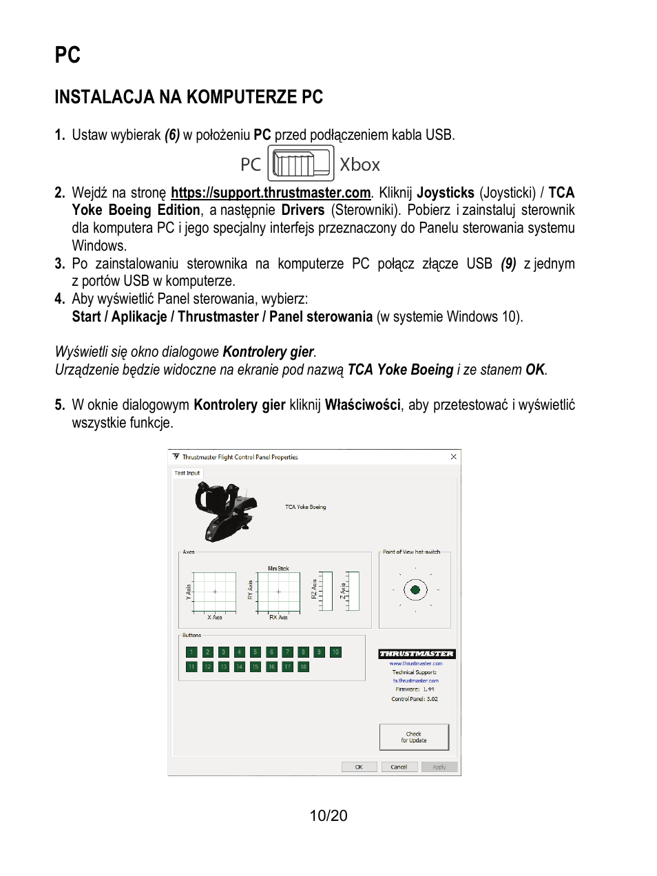 Instalacja na komputerze pc | Thrustmaster TCA Yoke Boeing Edition Flight Stick User Manual | Page 211 / 415