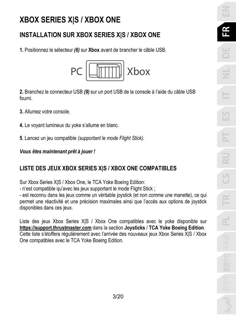 Xbox series x|s / xbox one, Installation sur xbox series x|s / xbox one | Thrustmaster TCA Yoke Boeing Edition Flight Stick User Manual | Page 24 / 415