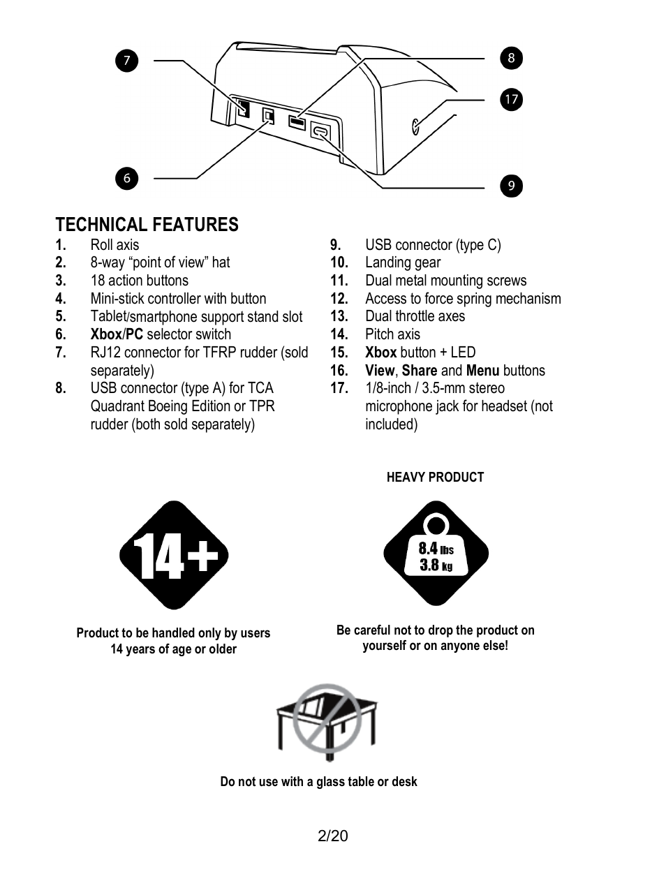 Technical features | Thrustmaster TCA Yoke Boeing Edition Flight Stick User Manual | Page 3 / 415