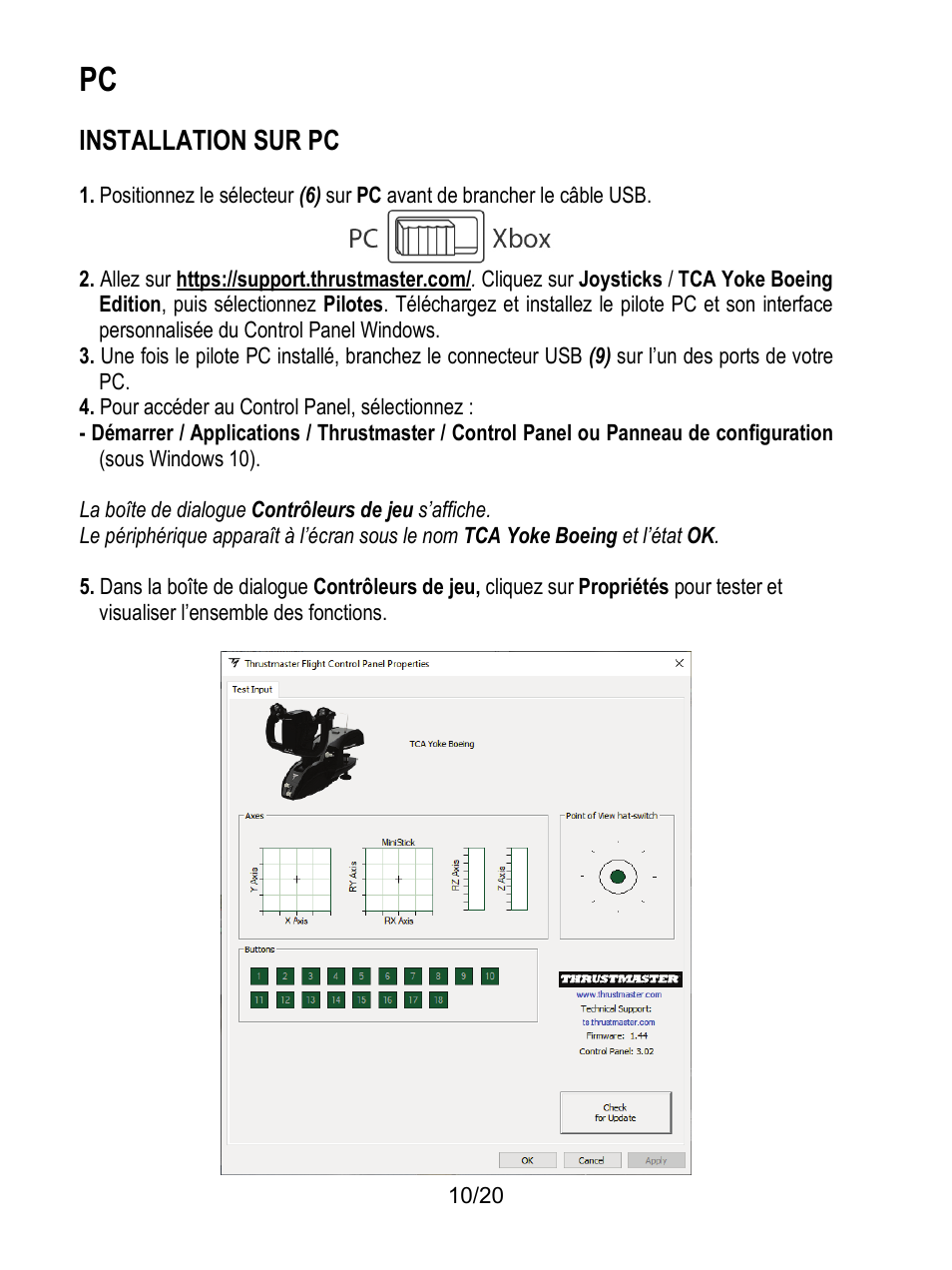 Installation sur pc | Thrustmaster TCA Yoke Boeing Edition Flight Stick User Manual | Page 31 / 415