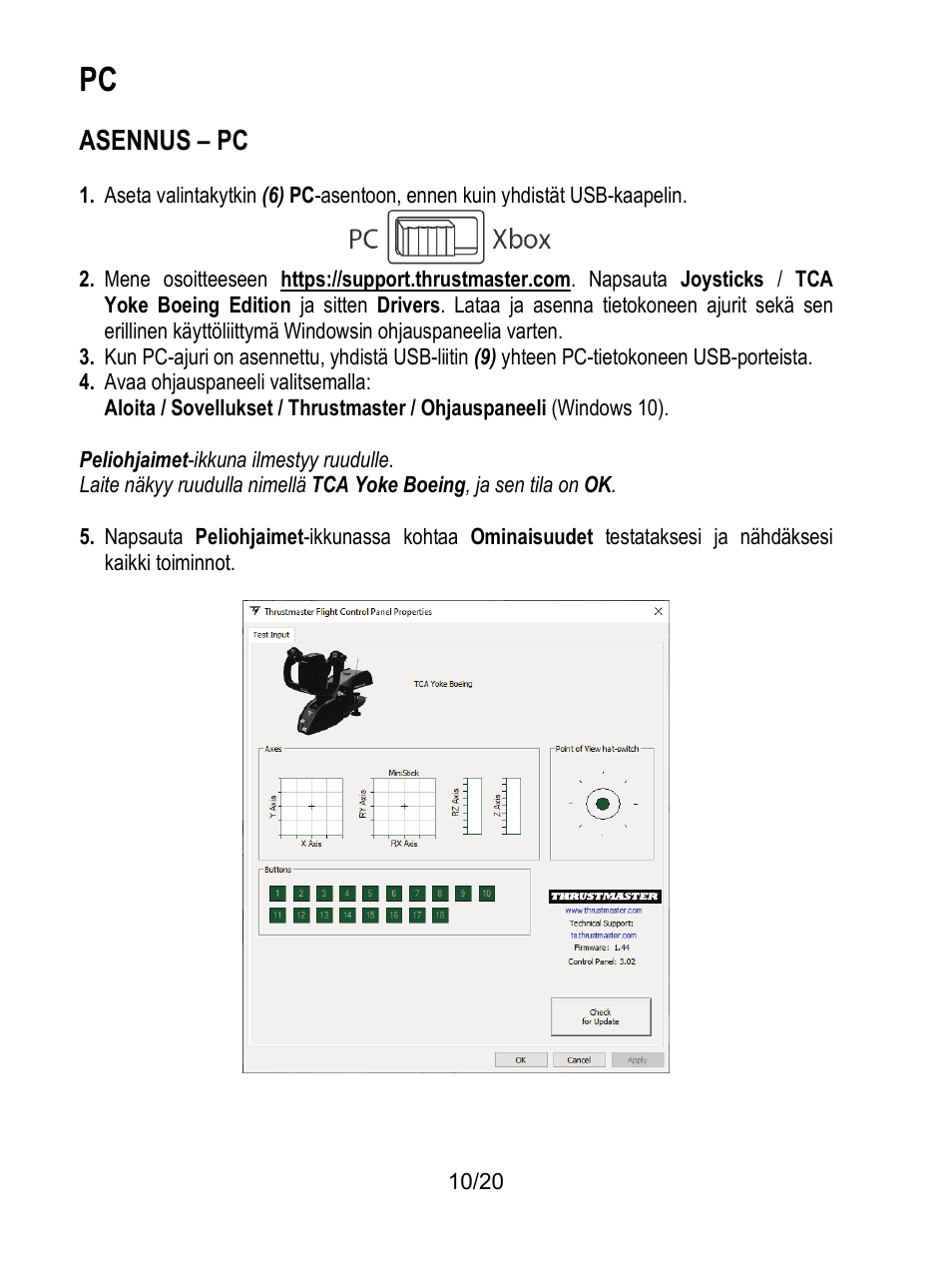 Asennus – pc | Thrustmaster TCA Yoke Boeing Edition Flight Stick User Manual | Page 327 / 415