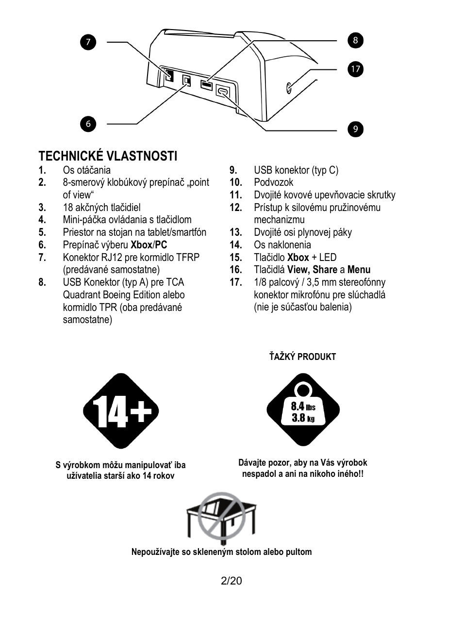 Technické vlastnosti | Thrustmaster TCA Yoke Boeing Edition Flight Stick User Manual | Page 339 / 415