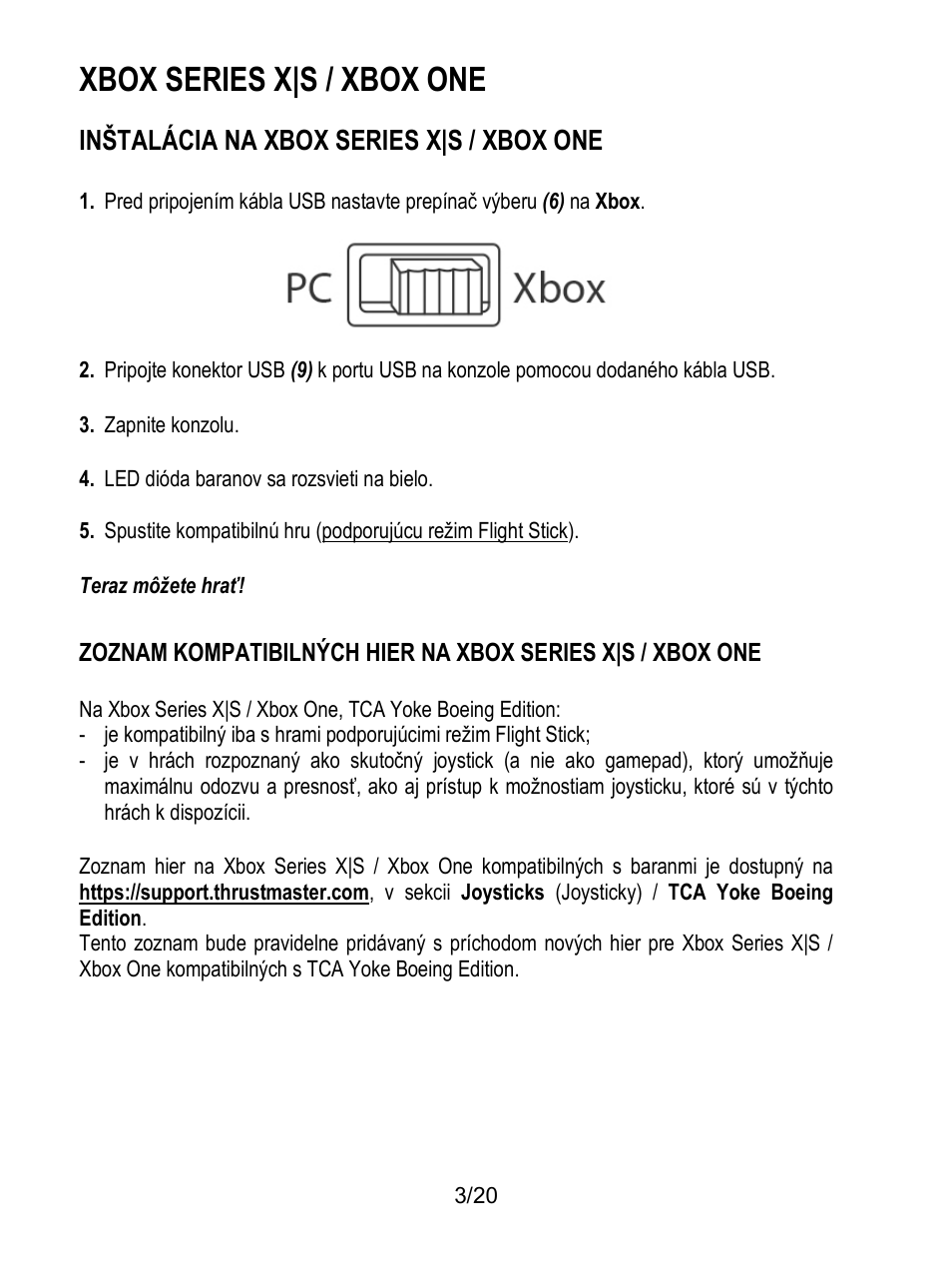 Xbox series x|s / xbox one, Inštalácia na xbox series x|s / xbox one | Thrustmaster TCA Yoke Boeing Edition Flight Stick User Manual | Page 340 / 415