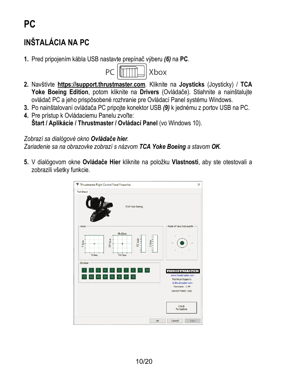 Inštalácia na pc | Thrustmaster TCA Yoke Boeing Edition Flight Stick User Manual | Page 347 / 415