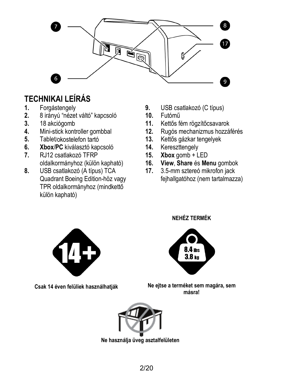 Technikai leírás | Thrustmaster TCA Yoke Boeing Edition Flight Stick User Manual | Page 359 / 415