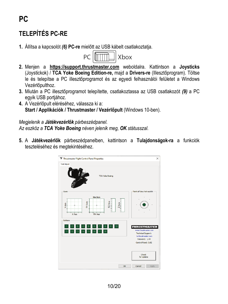 Telepítés pc-re | Thrustmaster TCA Yoke Boeing Edition Flight Stick User Manual | Page 367 / 415