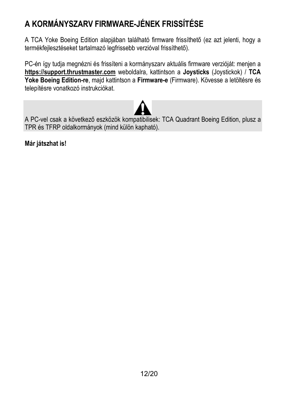 A kormányszarv firmware-jének frissítése | Thrustmaster TCA Yoke Boeing Edition Flight Stick User Manual | Page 369 / 415