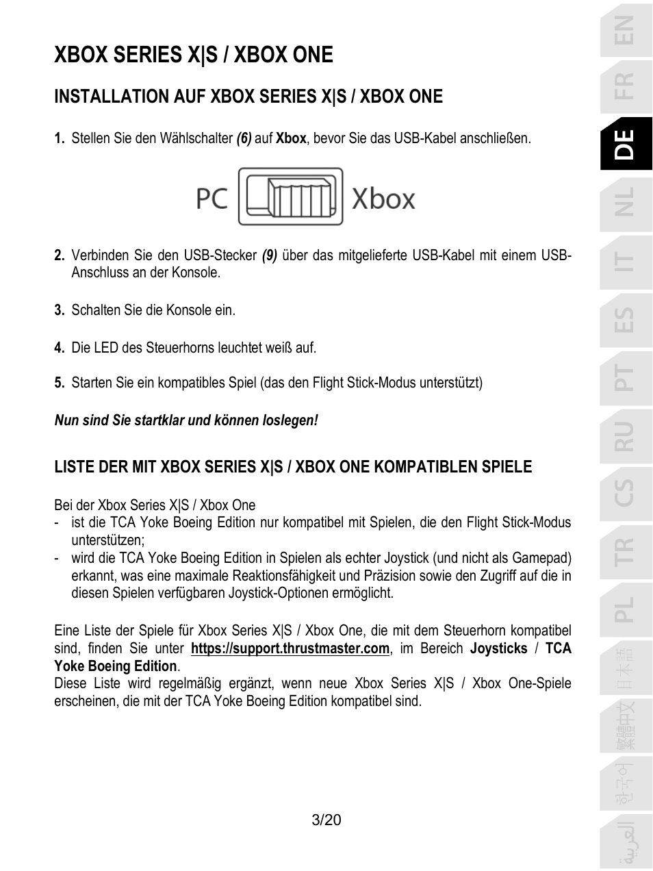 Xbox series x|s / xbox one, Installation auf xbox series x|s / xbox one | Thrustmaster TCA Yoke Boeing Edition Flight Stick User Manual | Page 44 / 415