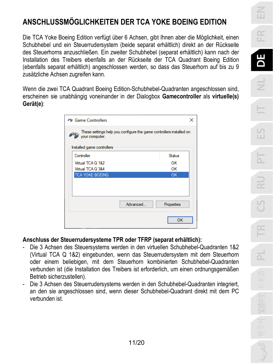 Anschlussmöglichkeiten der tca yoke boeing edition | Thrustmaster TCA Yoke Boeing Edition Flight Stick User Manual | Page 52 / 415