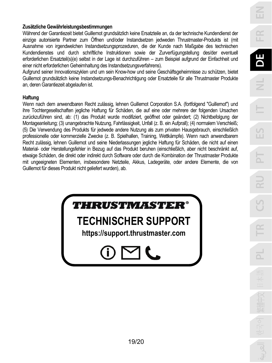 Technischer support | Thrustmaster TCA Yoke Boeing Edition Flight Stick User Manual | Page 60 / 415