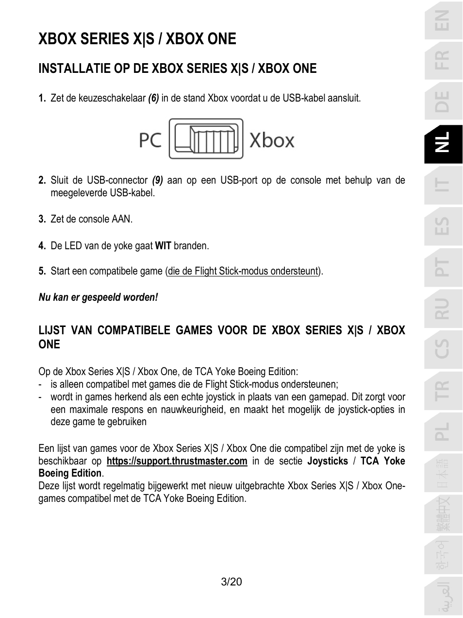 Xbox series x|s / xbox one, Installatie op de xbox series x|s / xbox one | Thrustmaster TCA Yoke Boeing Edition Flight Stick User Manual | Page 64 / 415