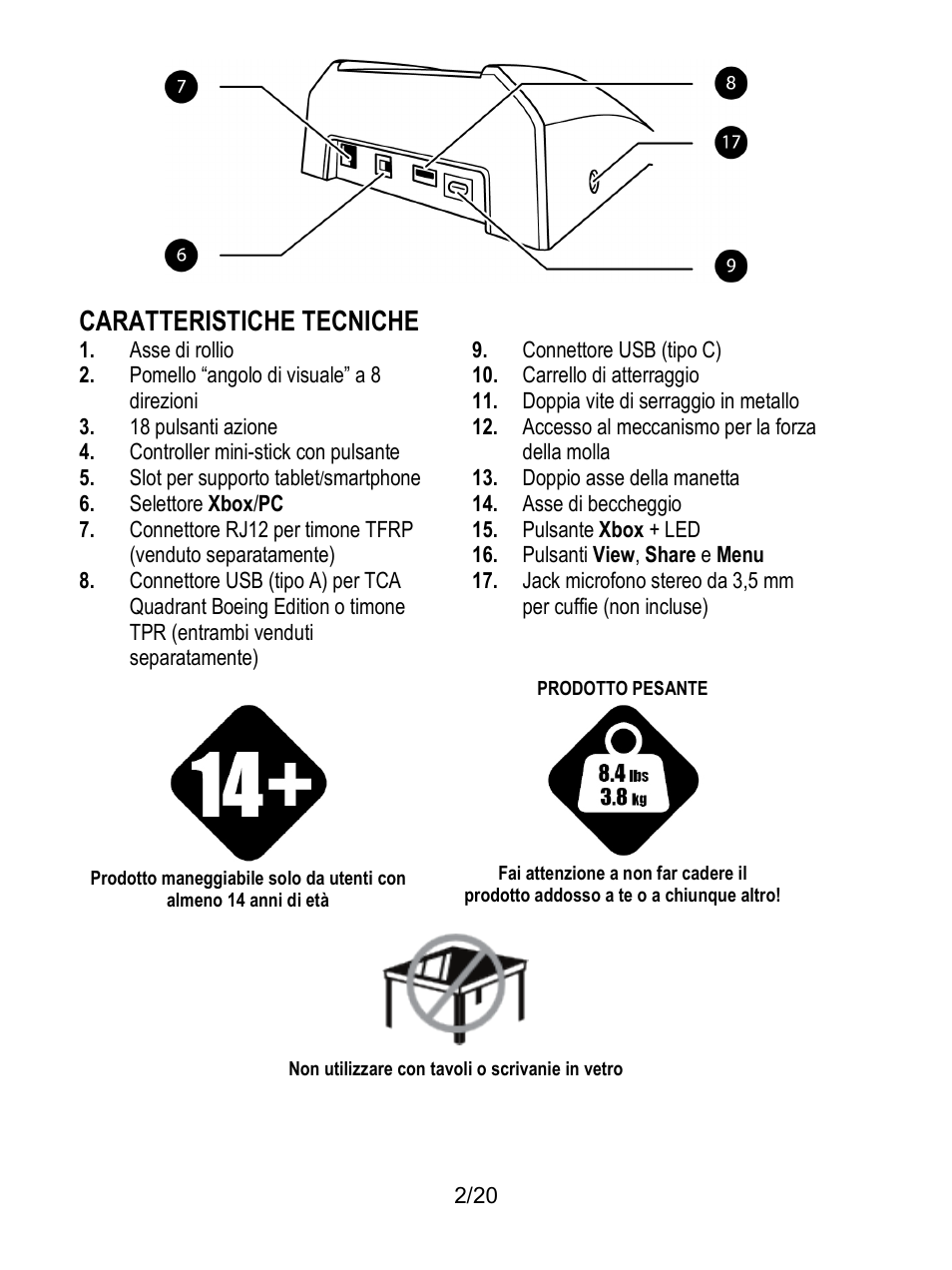 Caratteristiche tecniche | Thrustmaster TCA Yoke Boeing Edition Flight Stick User Manual | Page 83 / 415