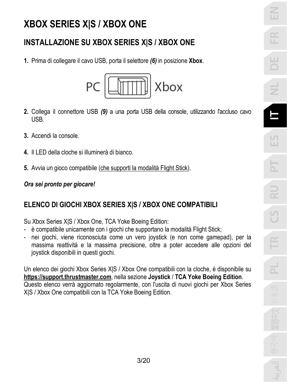 Xbox series x|s / xbox one, Installazione su xbox series x|s / xbox one | Thrustmaster TCA Yoke Boeing Edition Flight Stick User Manual | Page 84 / 415