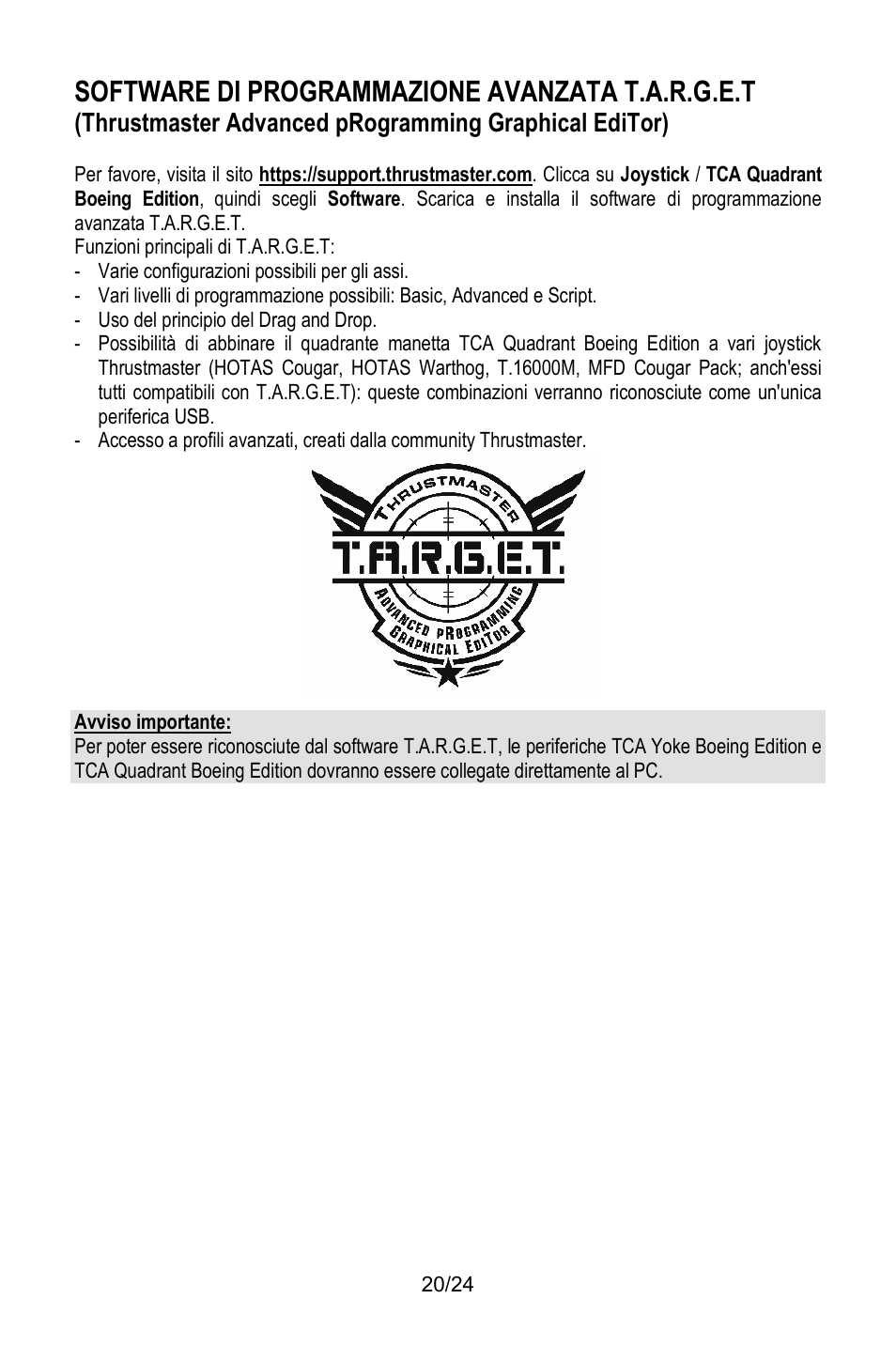 Software di programmazione avanzata t.a.r.g.e.t | Thrustmaster TCA Yoke Pack Boeing Edition Flight Stick & Quadrant Bundle User Manual | Page 117 / 499