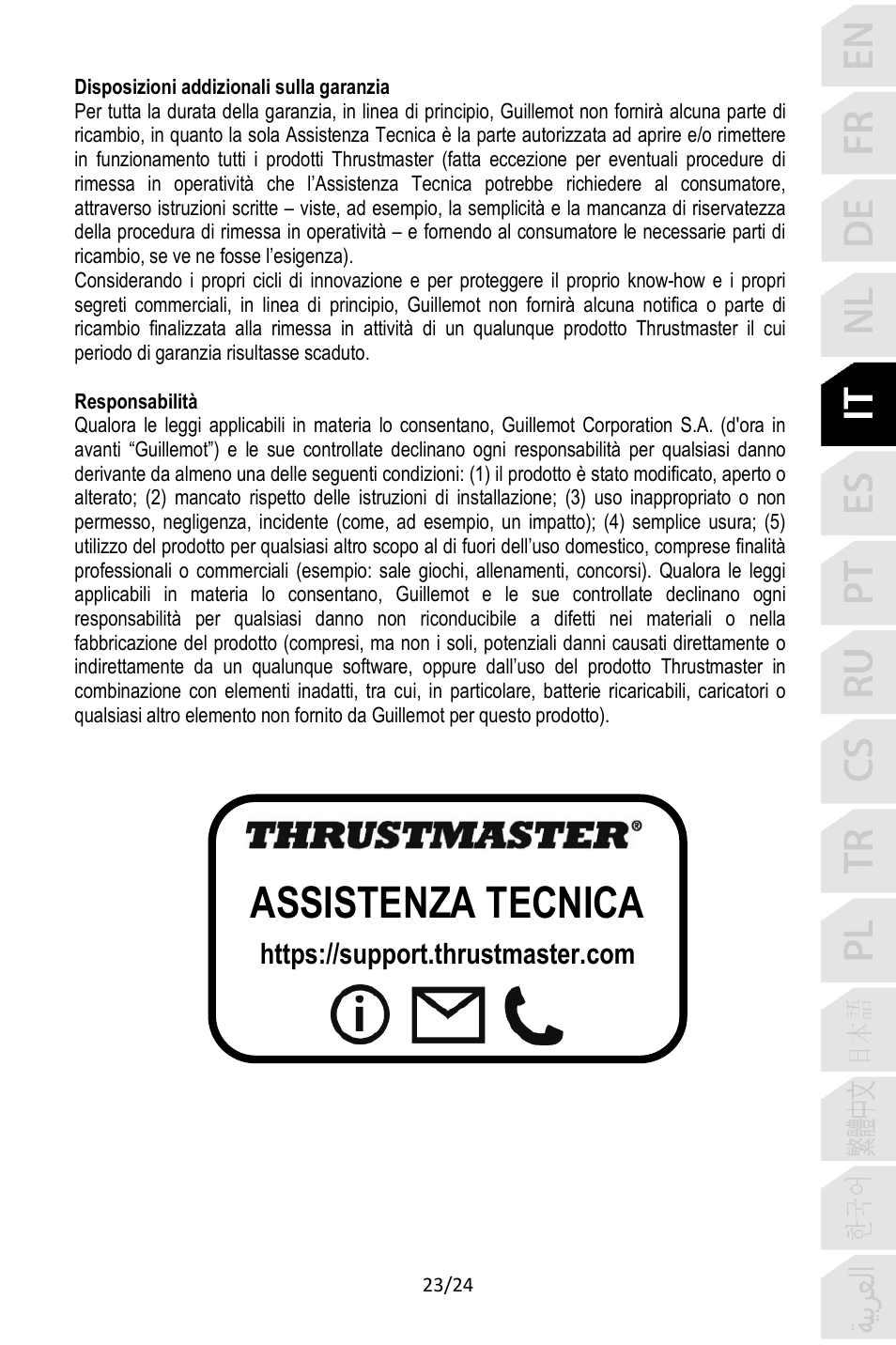 Assistenza tecnica | Thrustmaster TCA Yoke Pack Boeing Edition Flight Stick & Quadrant Bundle User Manual | Page 120 / 499