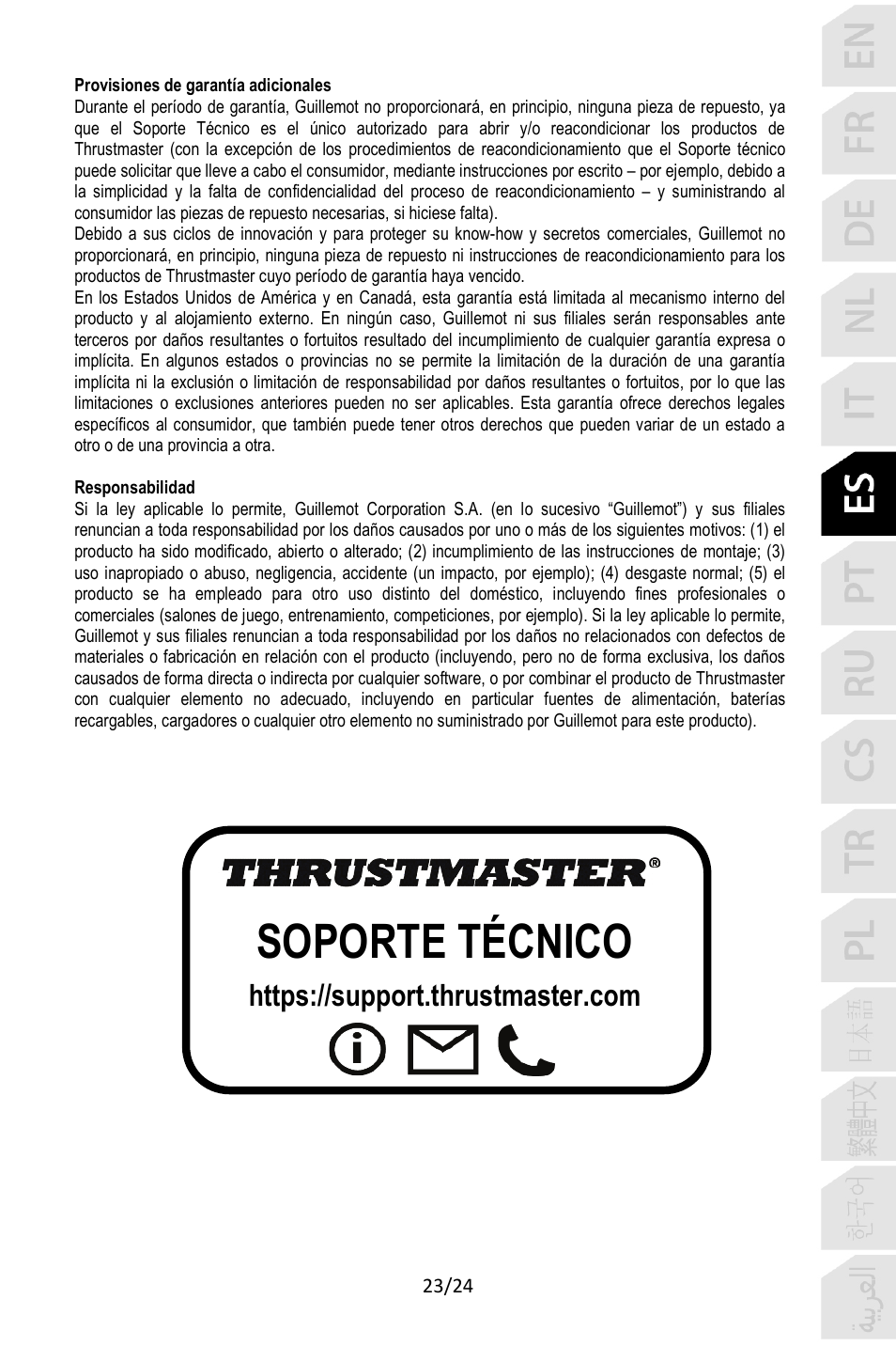 Soporte técnico | Thrustmaster TCA Yoke Pack Boeing Edition Flight Stick & Quadrant Bundle User Manual | Page 144 / 499