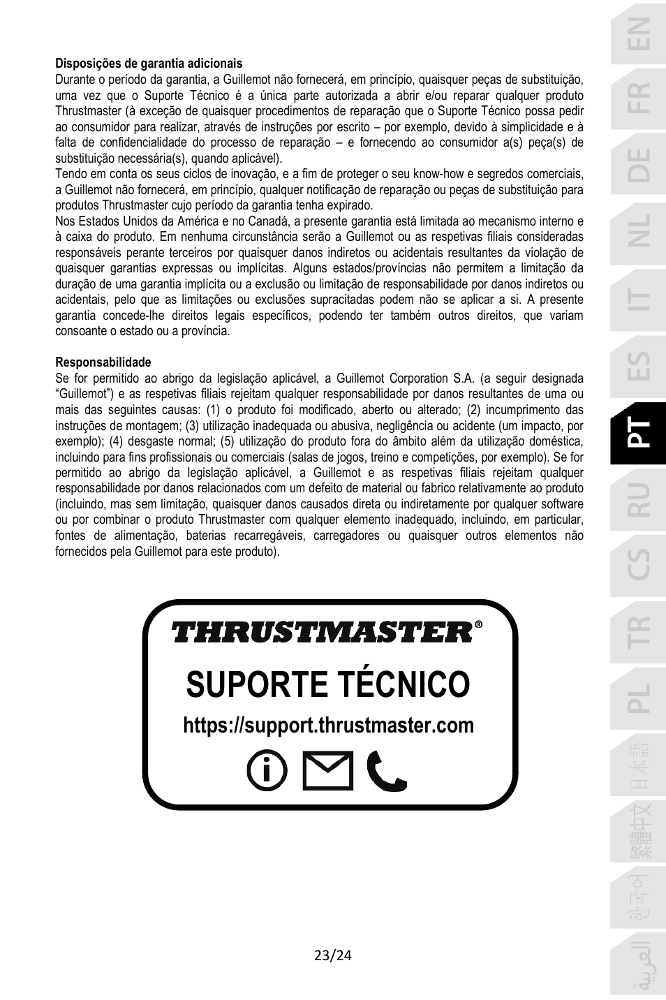 Suporte técnico | Thrustmaster TCA Yoke Pack Boeing Edition Flight Stick & Quadrant Bundle User Manual | Page 168 / 499