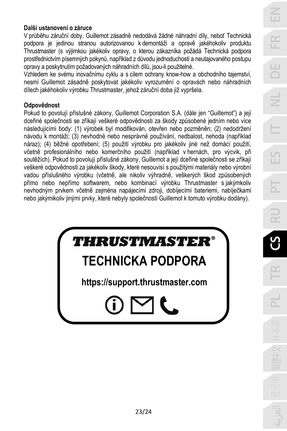 Technická podpora | Thrustmaster TCA Yoke Pack Boeing Edition Flight Stick & Quadrant Bundle User Manual | Page 216 / 499