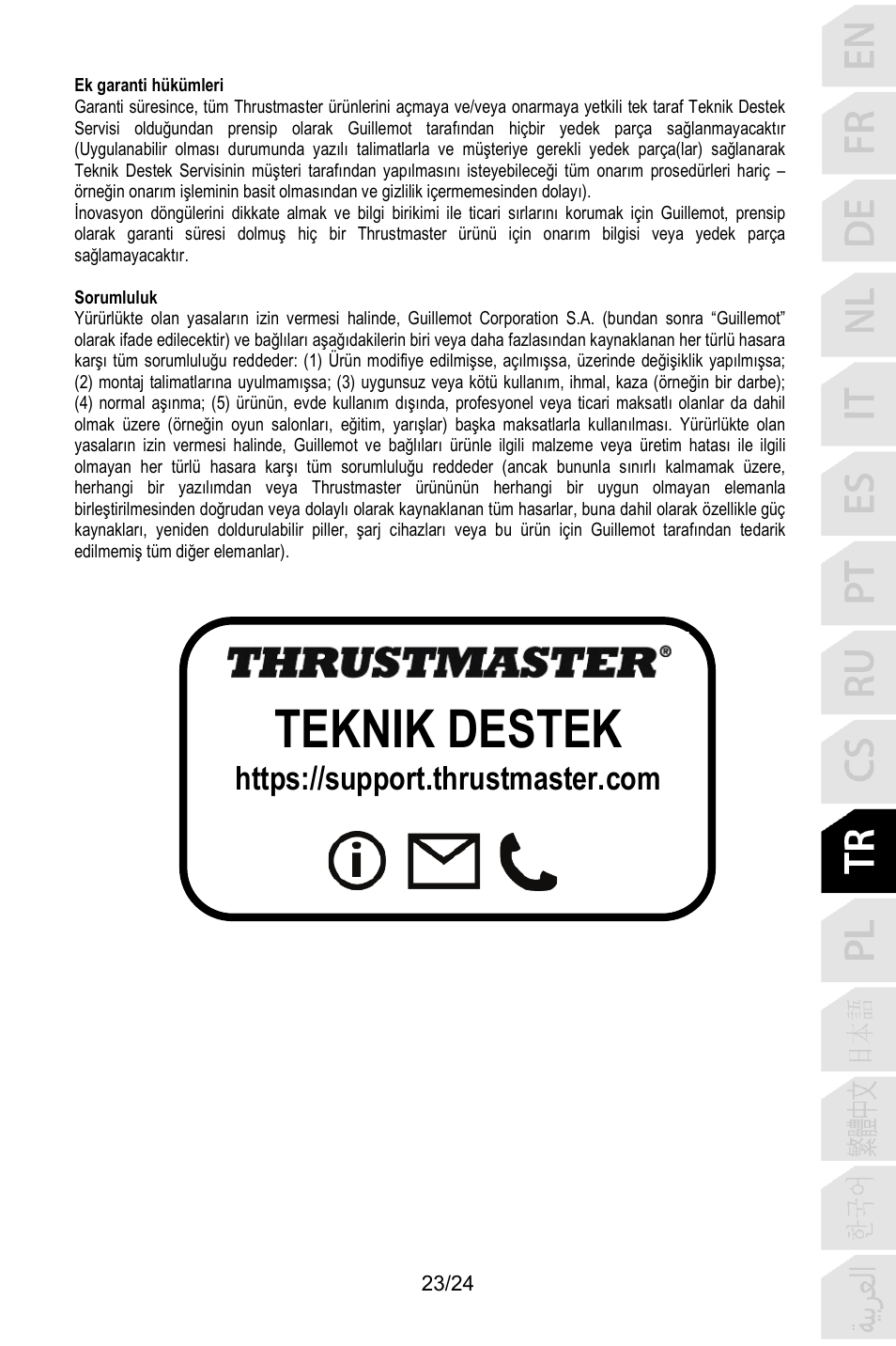 Teknik destek | Thrustmaster TCA Yoke Pack Boeing Edition Flight Stick & Quadrant Bundle User Manual | Page 240 / 499