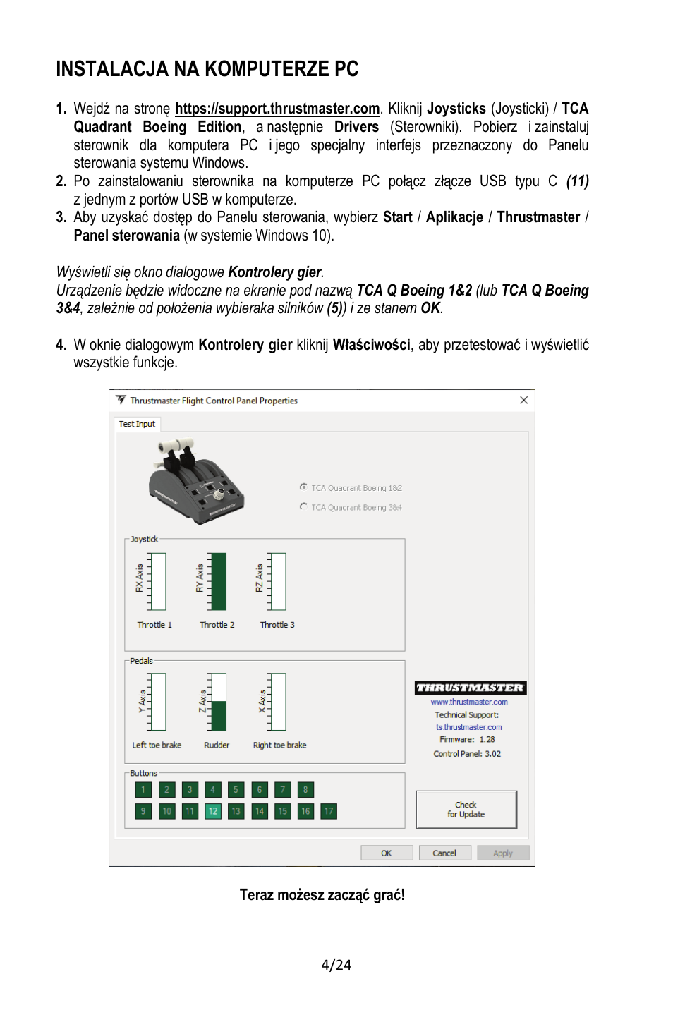 Instalacja na komputerze pc | Thrustmaster TCA Yoke Pack Boeing Edition Flight Stick & Quadrant Bundle User Manual | Page 245 / 499