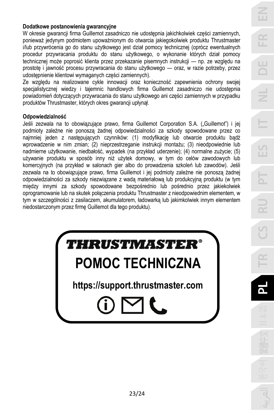 Pomoc techniczna | Thrustmaster TCA Yoke Pack Boeing Edition Flight Stick & Quadrant Bundle User Manual | Page 264 / 499