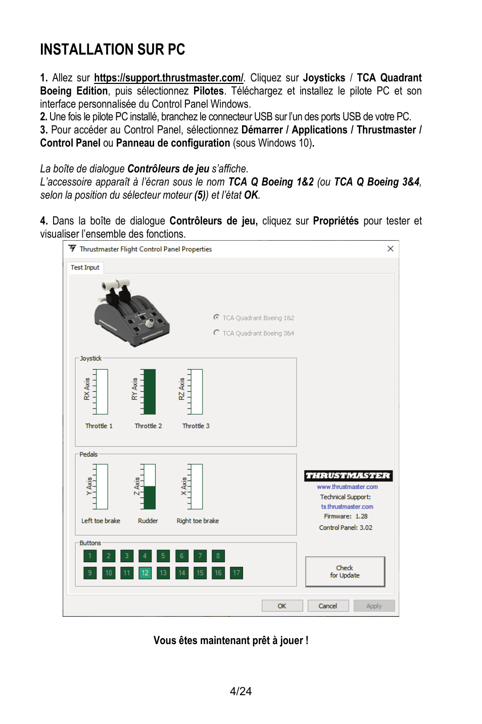 Installation sur pc | Thrustmaster TCA Yoke Pack Boeing Edition Flight Stick & Quadrant Bundle User Manual | Page 29 / 499