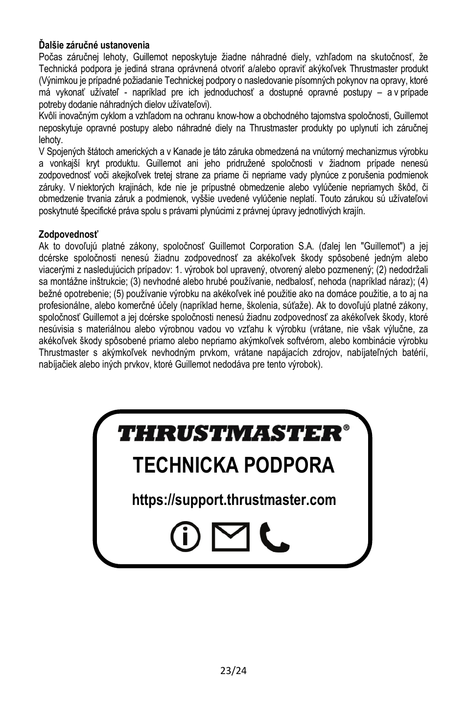 Technická podpora | Thrustmaster TCA Yoke Pack Boeing Edition Flight Stick & Quadrant Bundle User Manual | Page 450 / 499