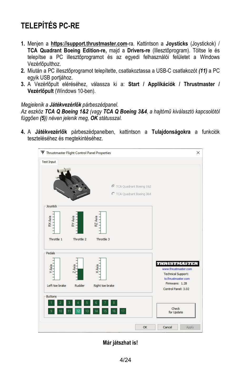 Telepítés pc-re | Thrustmaster TCA Yoke Pack Boeing Edition Flight Stick & Quadrant Bundle User Manual | Page 455 / 499