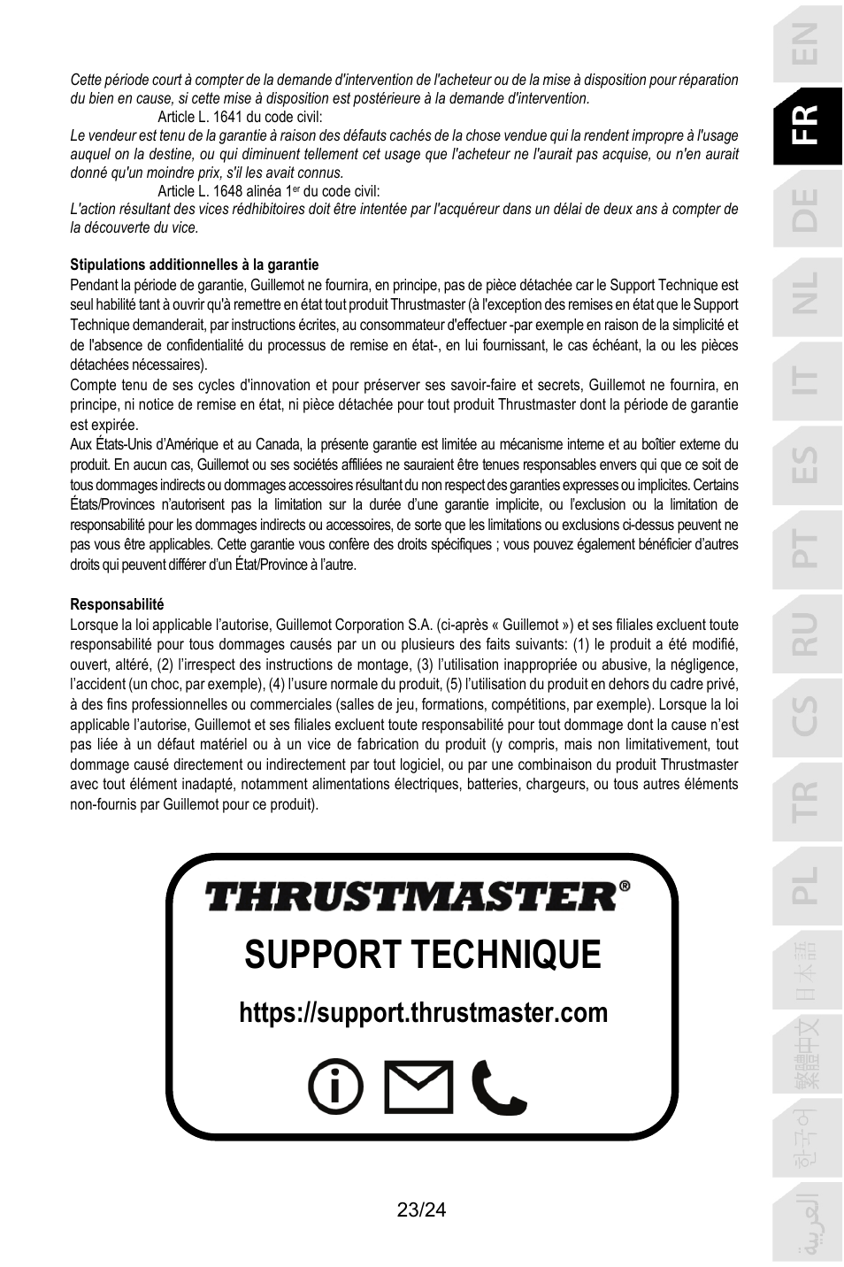 Support technique | Thrustmaster TCA Yoke Pack Boeing Edition Flight Stick & Quadrant Bundle User Manual | Page 48 / 499