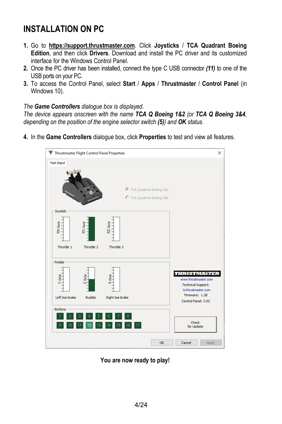 Installation on pc | Thrustmaster TCA Yoke Pack Boeing Edition Flight Stick & Quadrant Bundle User Manual | Page 5 / 499