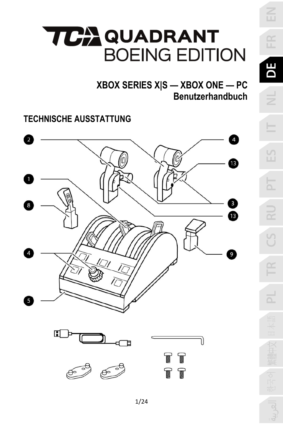 03_deu_tca_quadrant_boeing_edition, Deutsch | Thrustmaster TCA Yoke Pack Boeing Edition Flight Stick & Quadrant Bundle User Manual | Page 50 / 499