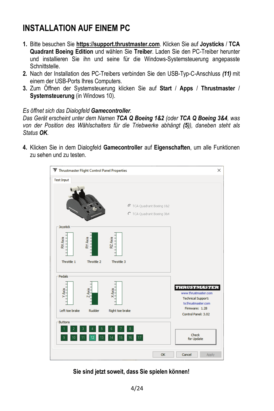 Installation auf einem pc | Thrustmaster TCA Yoke Pack Boeing Edition Flight Stick & Quadrant Bundle User Manual | Page 53 / 499